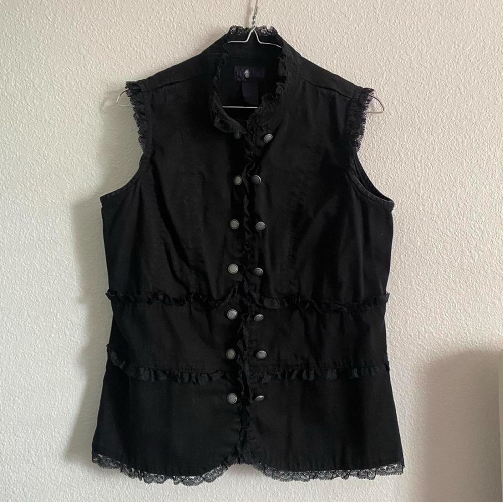 Morbid Threads Black Button Down Sleeveless Shirt
